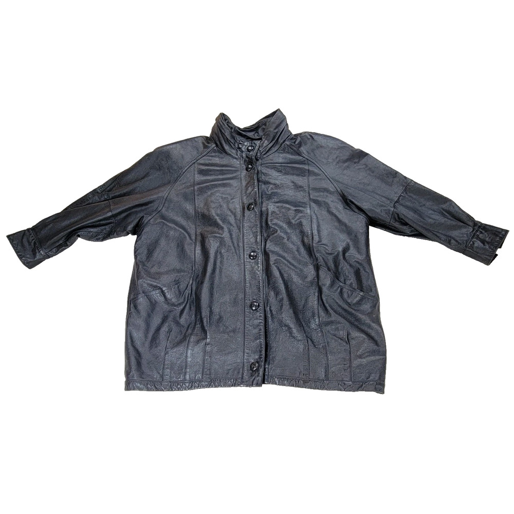 Vintage Pelle Jacket Coat Womens Size XL Black Leather Gorpcore Motorcycle Biker